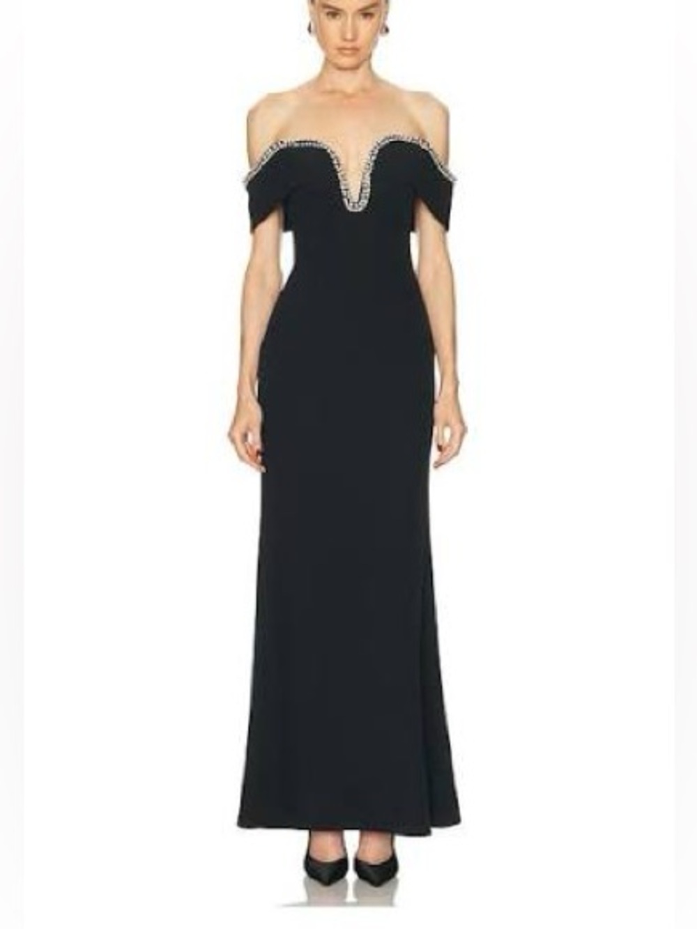 Camila Coelho Valeria Gown Crystal Embellished Off Shoulder Dress Blk XS NWT